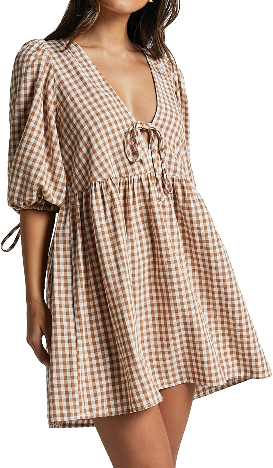 Striped babydoll dress with puff sleeves