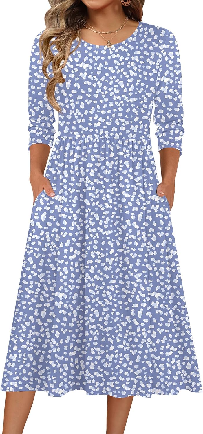 Front view of A-line midi dress with pockets