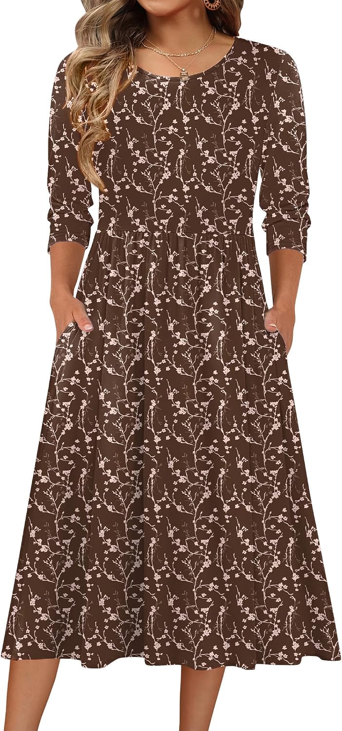 Front view of A-line midi dress with pockets