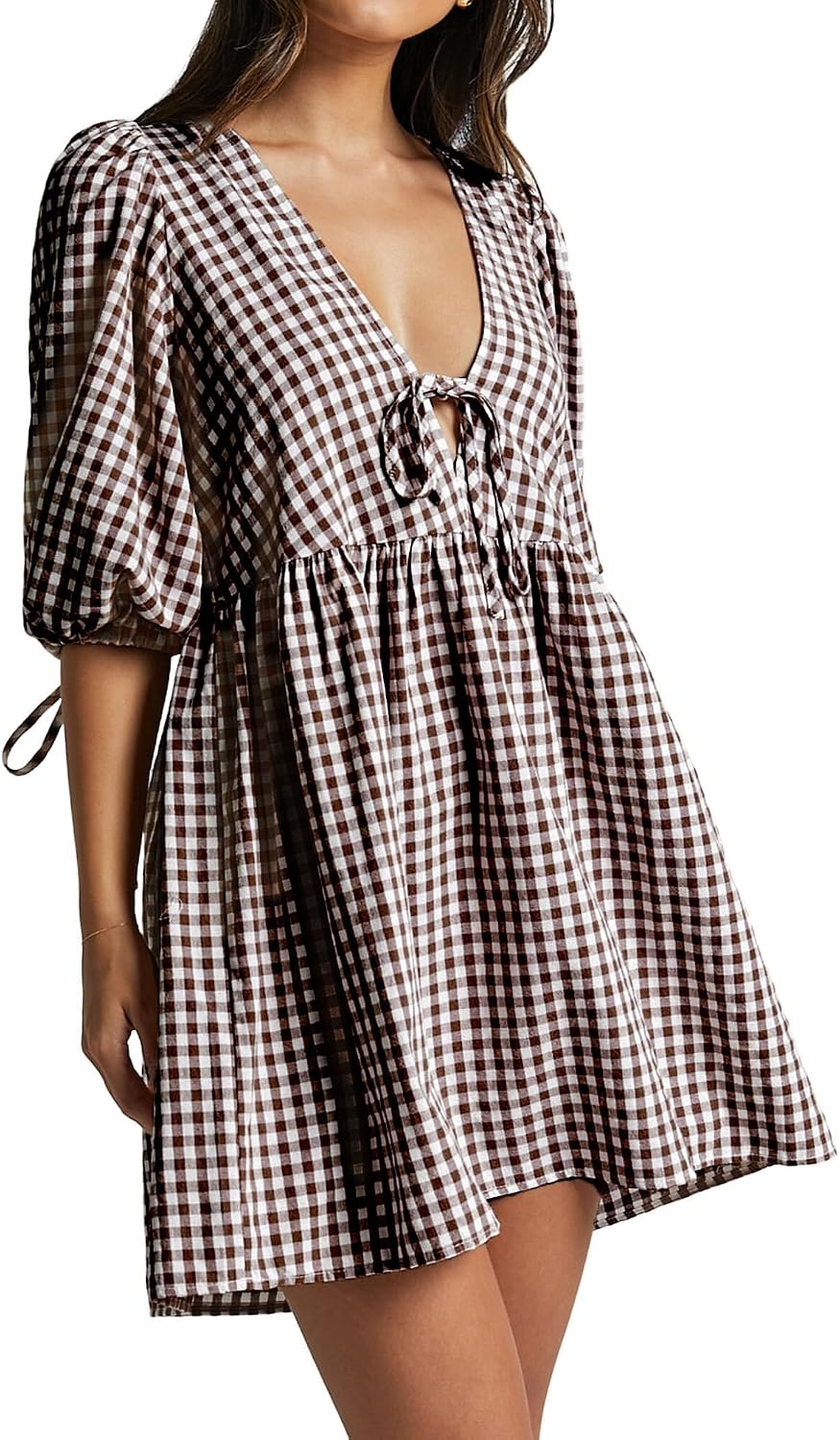 Striped babydoll dress with puff sleeves