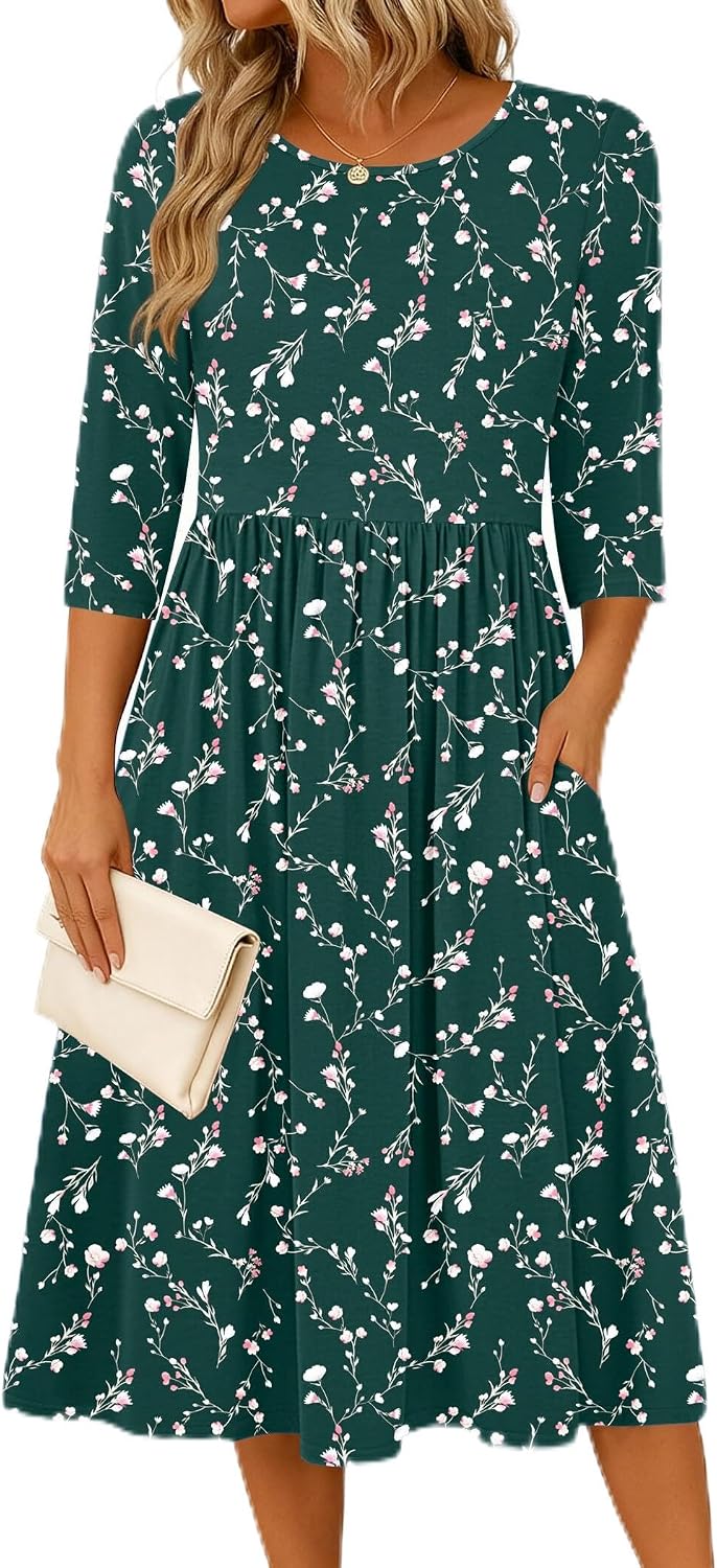 Three-quarter view of casual midi dress