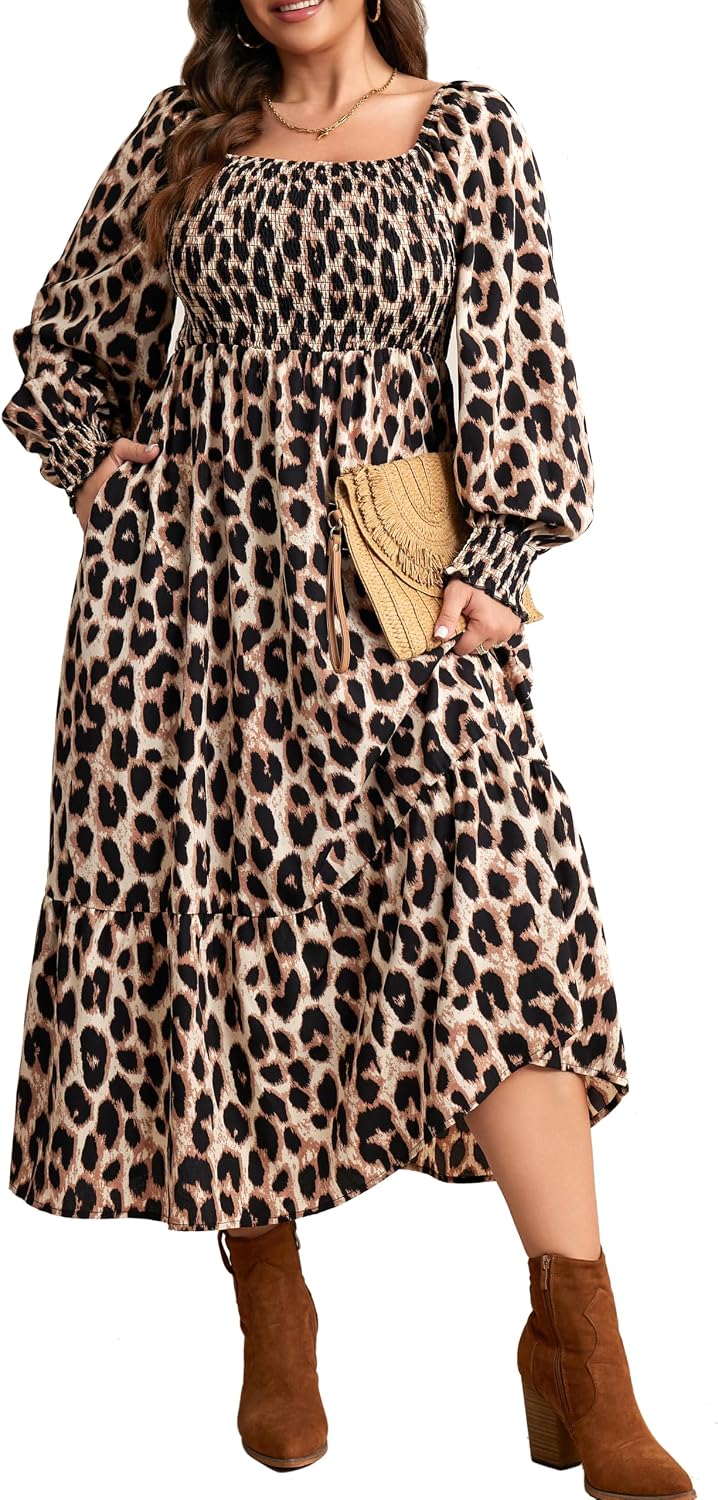 Plus size floral maxi dress with long sleeves and empire waist