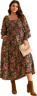 Plus size floral maxi dress with long sleeves and empire waist