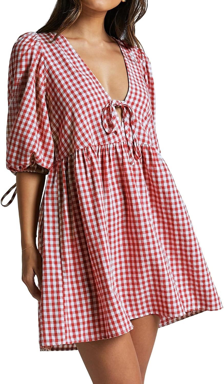 Striped babydoll dress with puff sleeves