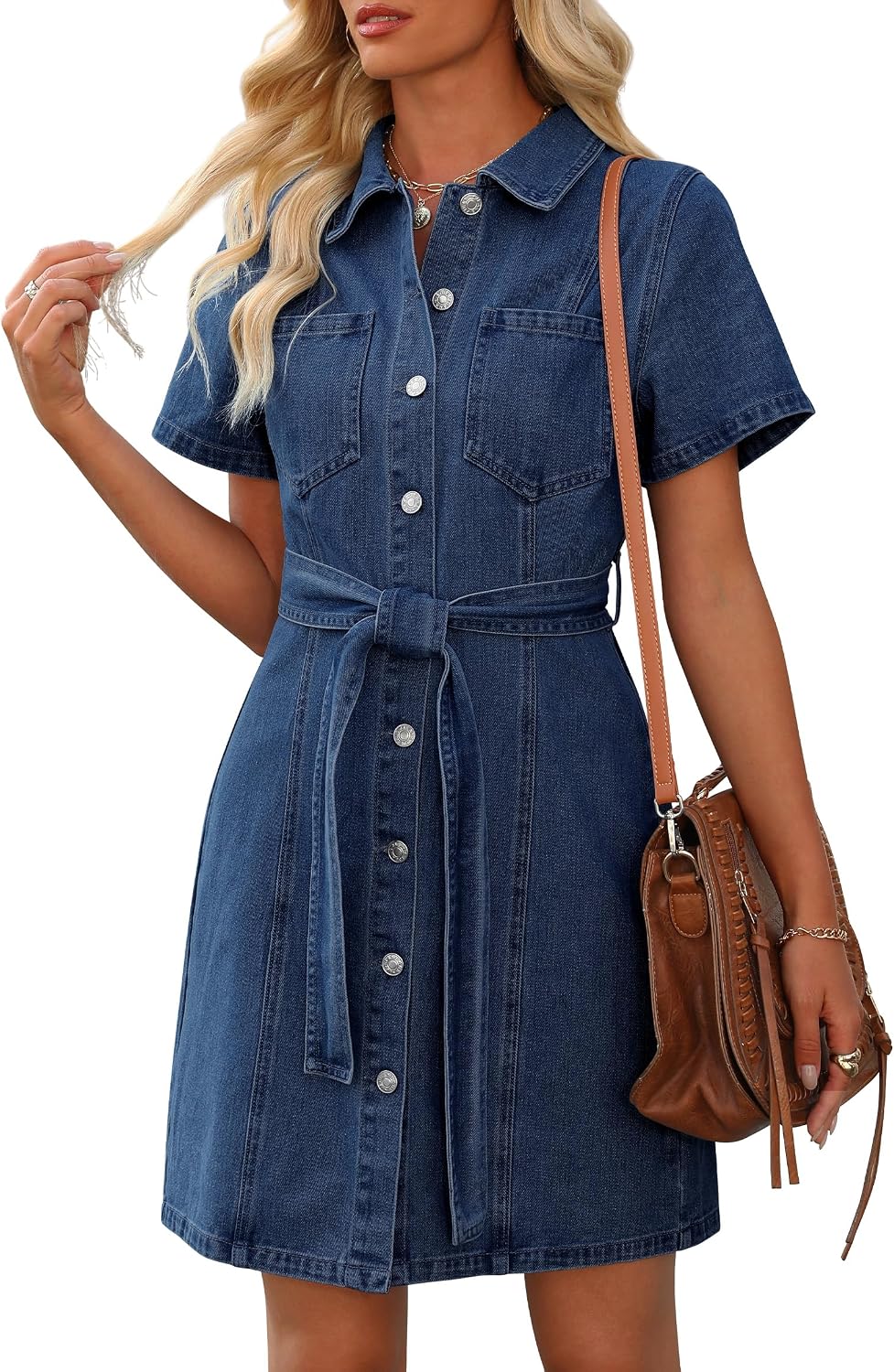 Front view of denim shirt dress