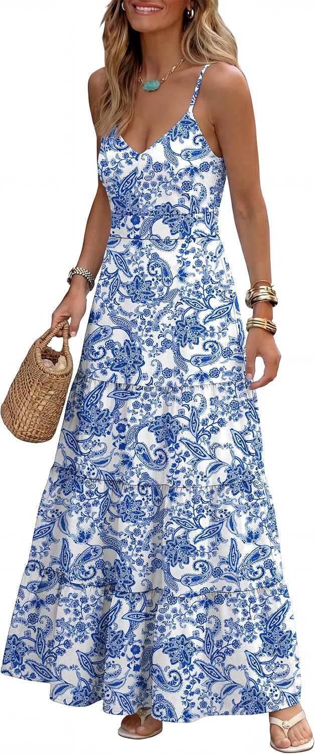 Gingham plaid maxi dress with spaghetti straps and a smocked back